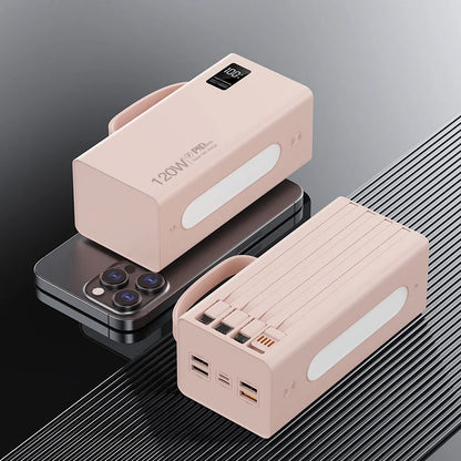 Cargador portátil de alta capacidad Oneplus de 500.000 mAh y 120 W, 4 en 1, con carga rápida y cables, para Samsung y iPhone.
