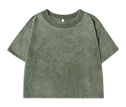Camisetas lavadas 100 % algodón para mujer, tops holgados de cuello redondo, ropa urbana Y2k para mujer, camisetas casuales vintage de manga corta de verano