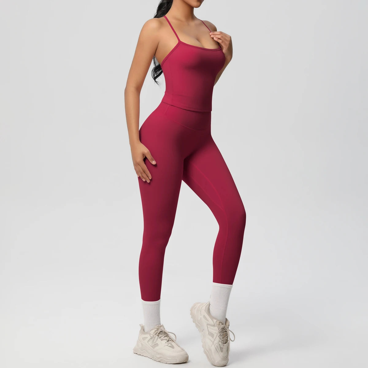 Conjunto de top de yoga halter, traje de gimnasio para fitness, entrenamiento, top deportivo sin mangas, espalda cruzada, ropa interior deportiva, control de abdomen, adelgazante