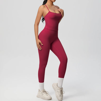 Conjunto de top de yoga halter, traje de gimnasio para fitness, entrenamiento, top deportivo sin mangas, espalda cruzada, ropa interior deportiva, control de abdomen, adelgazante