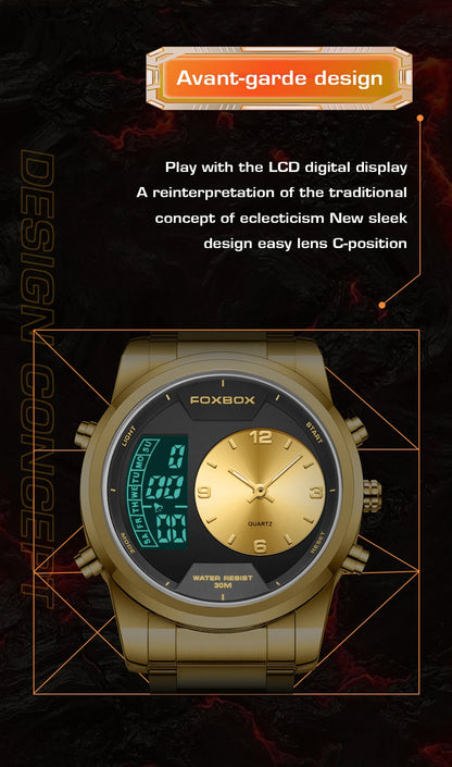 LIGE - Reloj digital de moda para hombre, deportivo, informal, resistente al agua, de cuarzo, cronógrafo de lujo, marca FOXBOX