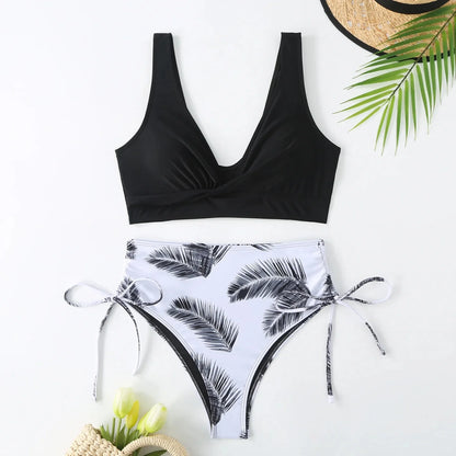 Oferta de temporada: nuevo traje de baño de nailon de color puro, cintura alta, sexy, para mujer, conjunto de bikini de moda, fuente de casa, ajuste cómodo