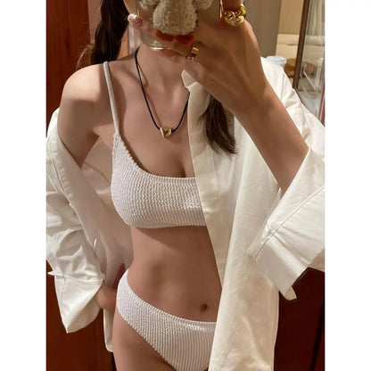 Conjunto de bikini multicolor estilo coreano japonés para mujer, traje de baño de vacaciones para niña, diseño de colores separados, ropa de playa de moda