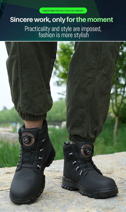 Zapatos de seguridad para hombre con botón giratorio, puntera de acero, zapatillas antideslizantes, zapatos de trabajo, botas de seguridad protectoras a prueba de perforaciones.