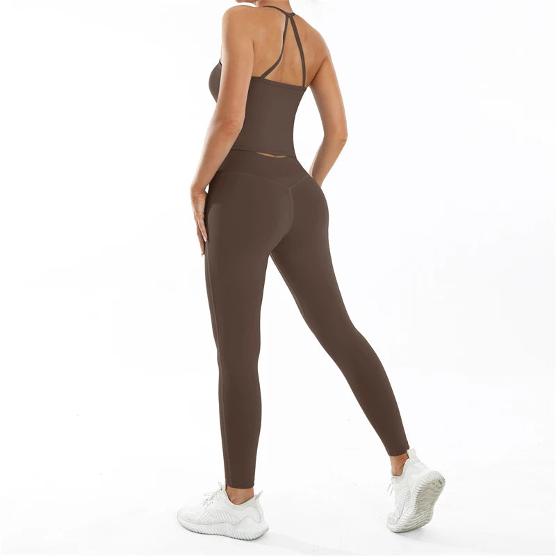 Conjunto deportivo Nude Feel Fitness para mujer, chándal sexy para yoga, ropa deportiva para gimnasio, leggings y ropa interior, ropa de entrenamiento para mujer