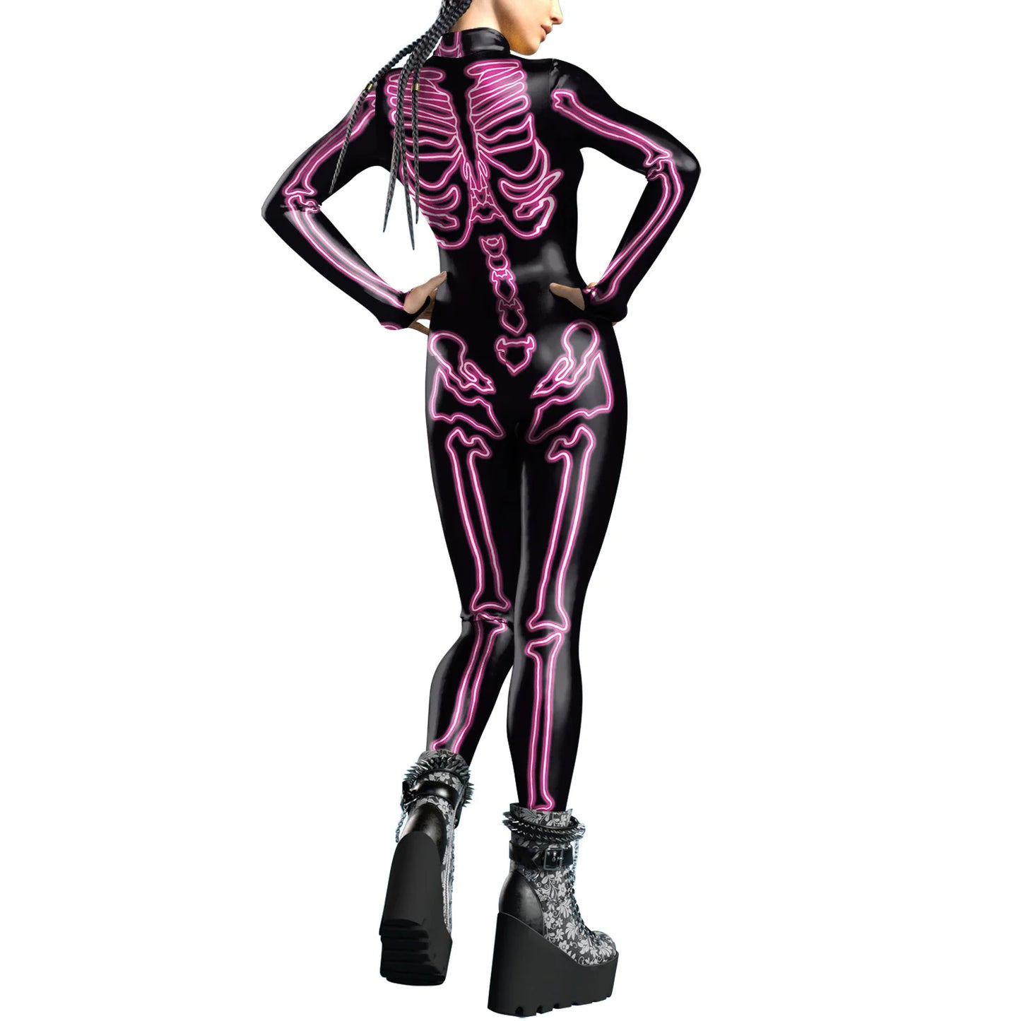[You're My Secret] Halloween Cosplay Costume for Women Adults Skeleton 3D Printed Cyberpunk Zipper Bodysuit Party Fancy Dresses