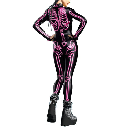 [You're My Secret] Halloween Cosplay Costume for Women Adults Skeleton 3D Printed Cyberpunk Zipper Bodysuit Party Fancy Dresses