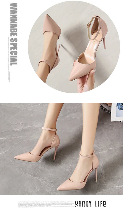 Super Big Size 45 High Stiletto Heel Women Sandals Crystals Buckle Strap Pointed Toe Fashion 10cm/3.94inch Thin Heel Pimp