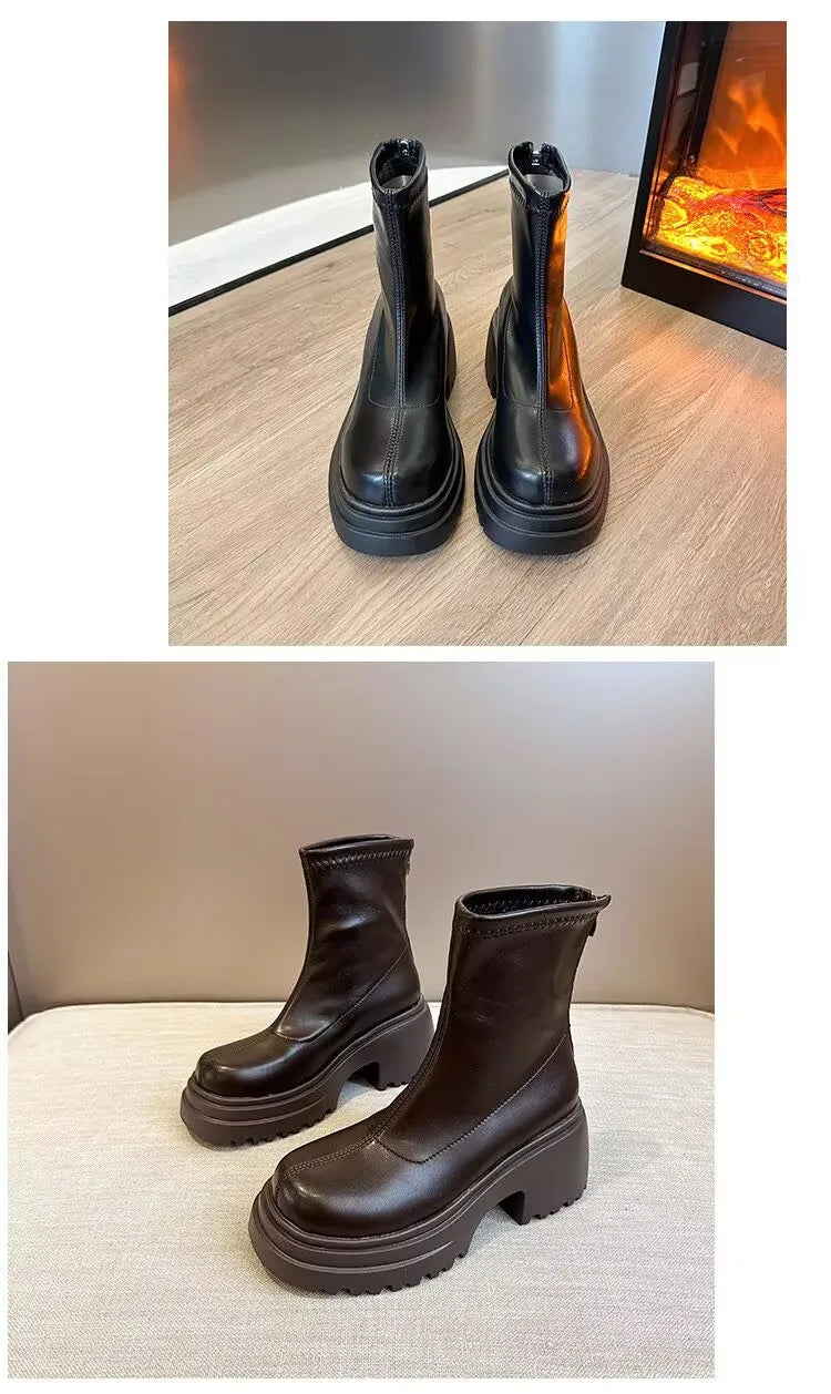Botines con plataforma para mujer, con aumento de altura, elásticos, adelgazantes, modernos, para otoño e invierno