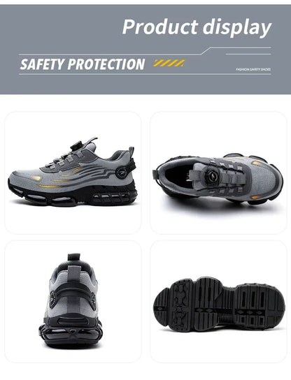 Zapatos de seguridad con botón giratorio para hombre, calzado de trabajo antigolpes y antiperforación, calzado deportivo de moda, botas protectoras de seguridad.