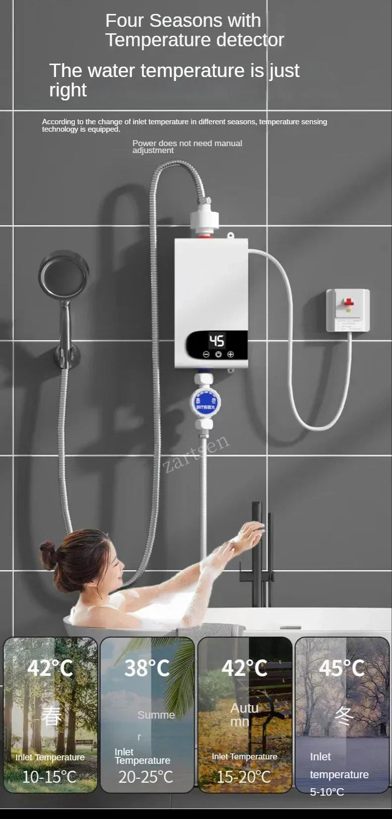 Calentador de agua instantáneo sin tanque 220v con termostato, calentador de inducción, calentadores eléctricos táctiles inteligentes para ducha