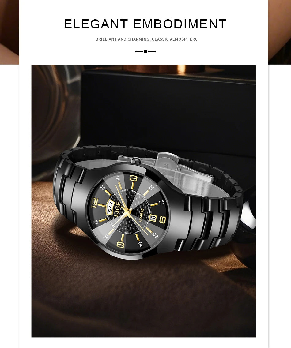 Reloj de cuarzo de cerámica de moda LIGE para mujer, reloj deportivo informal con fecha semanal, reloj creativo de acero resistente al agua para mujer