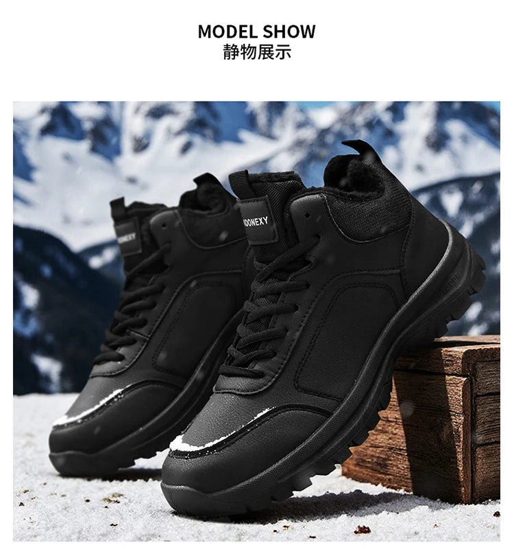 Botas de nieve de gran tamaño para hombre, zapatos de invierno de algodón, botines, zapatos de trabajo para hombre, botas de cuero impermeables de alta calidad, Bota Masculina