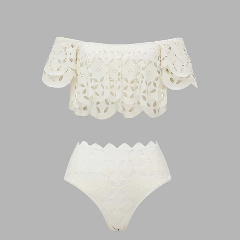 Flaxmaker - Traje de baño de bikini sexy sin tirantes y ahuecado para mujer, chaleco liso sin mangas, falda recta, conjunto informal elegante de verano para mujer