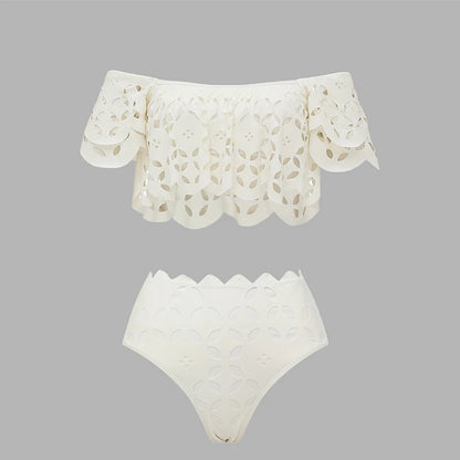 Flaxmaker - Traje de baño de bikini sexy sin tirantes y ahuecado para mujer, chaleco liso sin mangas, falda recta, conjunto informal elegante de verano para mujer