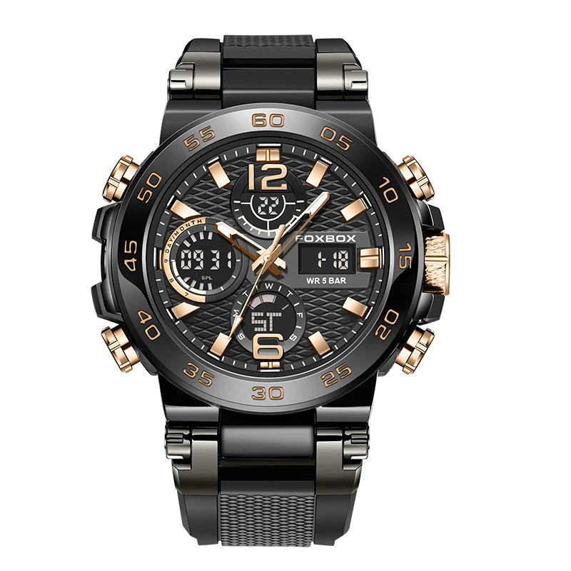 Reloj de pulsera deportivo para hombre FOXBOX Fashion Luxury Quartz, militar, impermeable, con doble pantalla, cronógrafo luminoso + CAJA