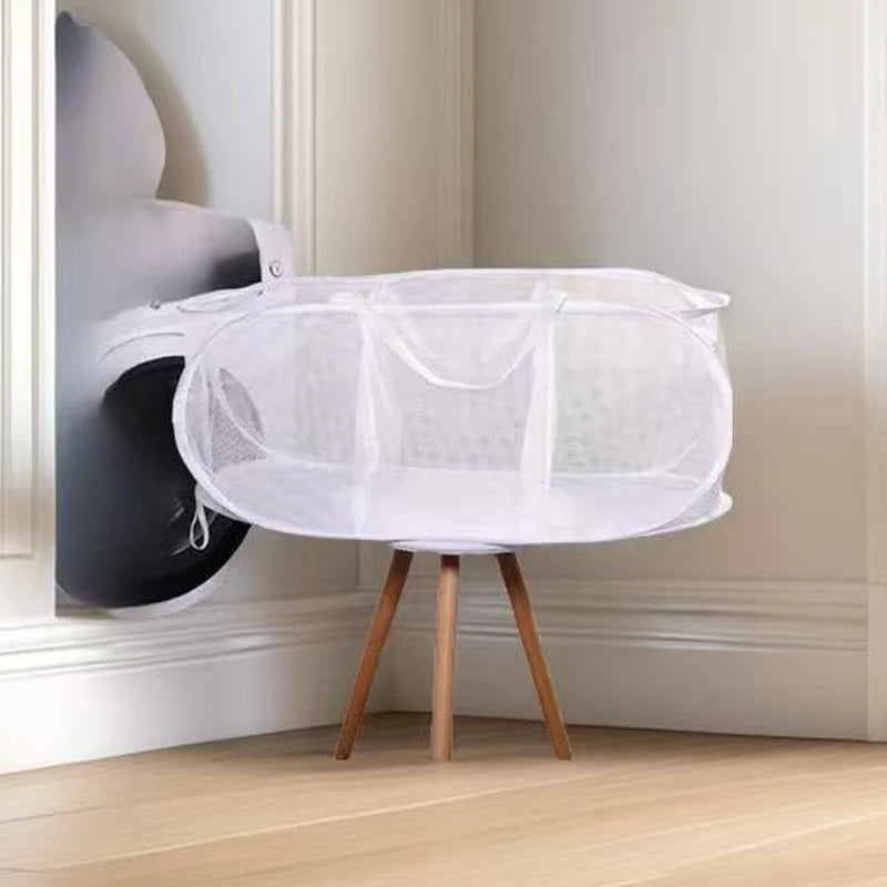 Cesta de lavandería plegable y duradera, cesta de lavandería de malla desplegable con bolsillo lateral, cesta de almacenamiento de ropa plegable con refuerzo