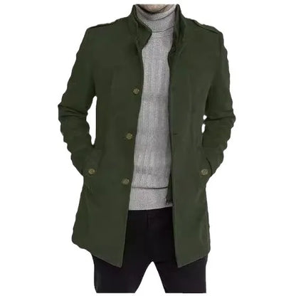 Nueva moda masculina: elegante cortavientos de otoño/invierno, abrigo de lana con doble cuello, chaquetas de lana para hombre de mediana edad, estilo ejecutivo.