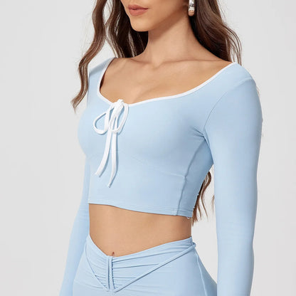 Conjunto de yoga para mujer: camiseta de manga larga, ropa deportiva, top corto, leggings de cintura alta y conjunto deportivo.