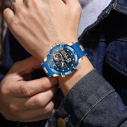 Reloj de pulsera de cuarzo de lujo FOXBOX para hombre, deportivo, impermeable, con doble pantalla, LED digital militar, de acero, para negocios + caja.