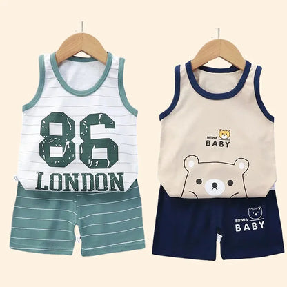 Conjuntos para niños, ropa para niños, chaleco, traje de verano para niñas, ropa para bebés, camisetas de algodón, pantalones cortos, camiseta sin mangas