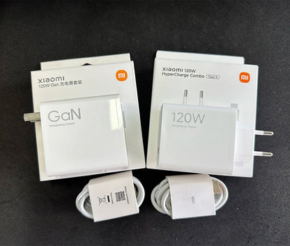 Cargador original Xiaomi de 120 W con conector tipo C y carga rápida GaN. Compatible con Xiaomi Mi 17, 14 Pro, 13t, Poco F7 Ultra, F4 GT y Redmi Note 13 Pro+.
