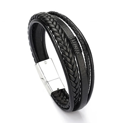 Pulseras de cuero de moda para hombre, pulseras de cuerda trenzada multicapa, pulseras masculinas, joyería, pulsera para hombre