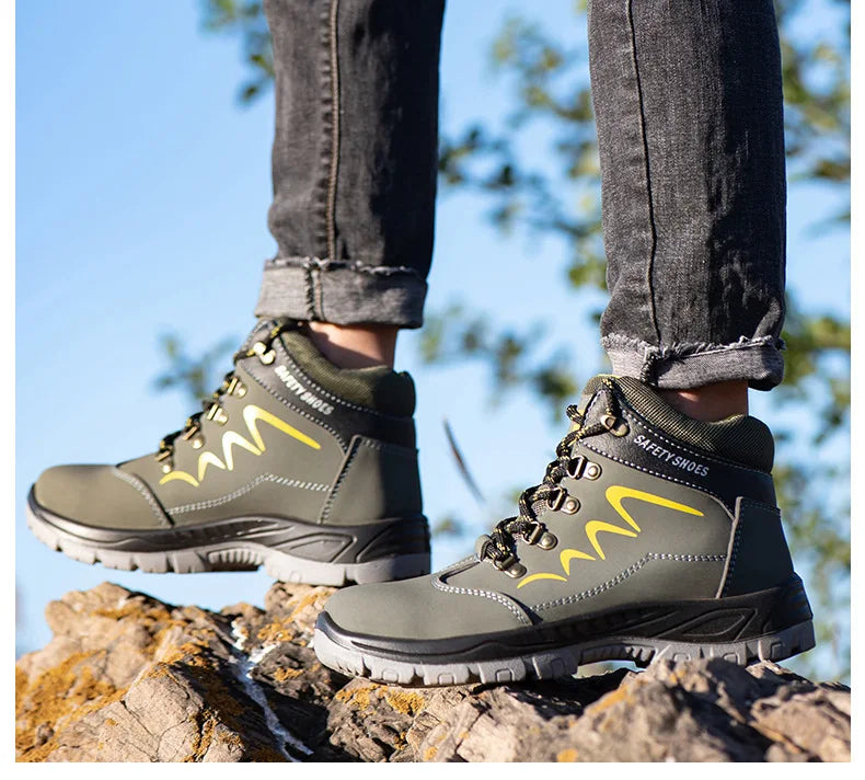 Zapatos de seguridad para hombre, indestructibles, de caña alta, transpirables, con puntera de acero, botas de trabajo antideslizantes, color azul marino, plataforma, botas para hombre.