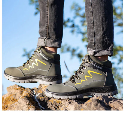 Zapatos de seguridad para hombre, indestructibles, de caña alta, transpirables, con puntera de acero, botas de trabajo antideslizantes, color azul marino, plataforma, botas para hombre.