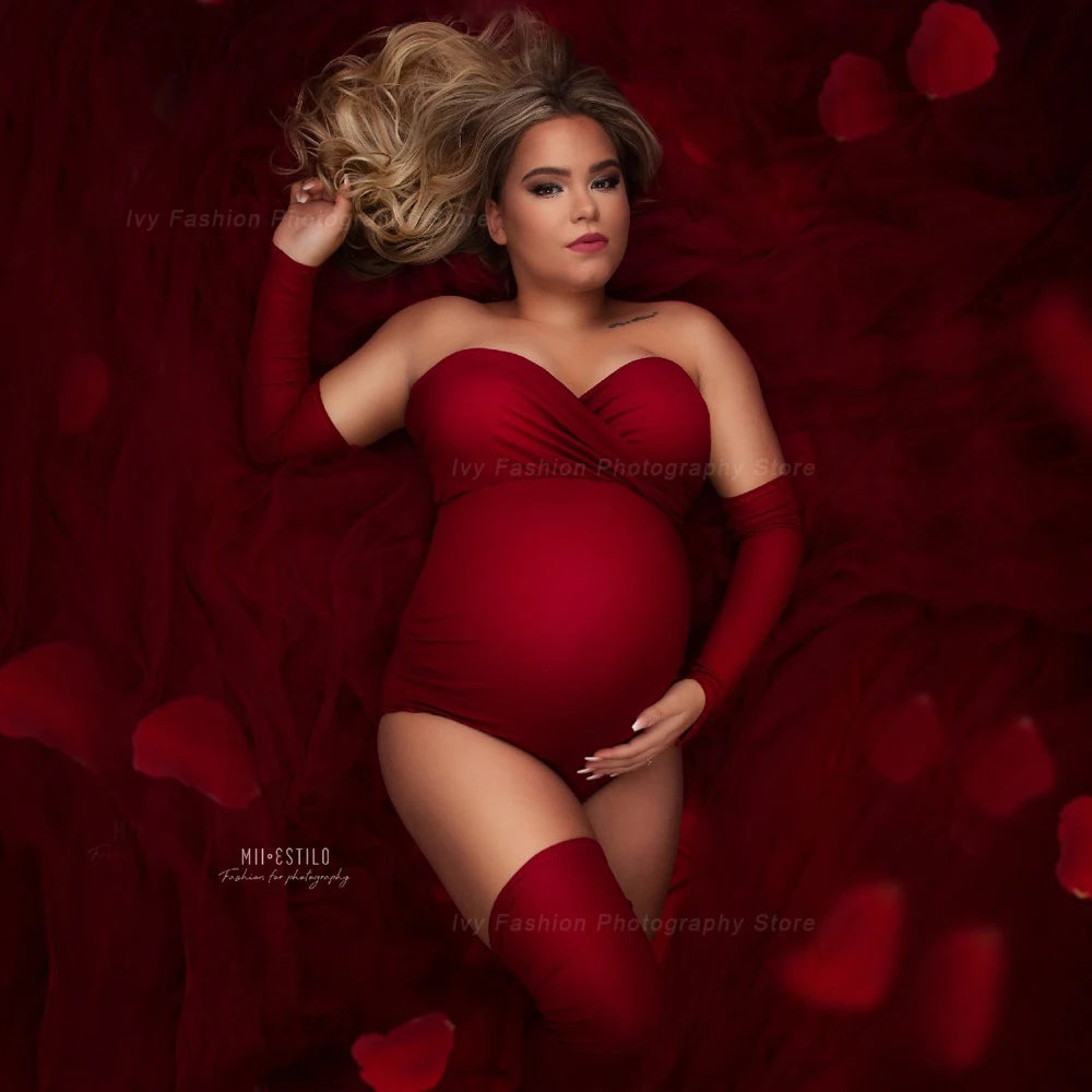 Accesorios de fotografía de maternidad, ropa para embarazadas, mono sexy sin tirantes, tela elástica, talla grande