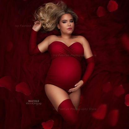 Accesorios de fotografía de maternidad, ropa para embarazadas, mono sexy sin tirantes, tela elástica, talla grande
