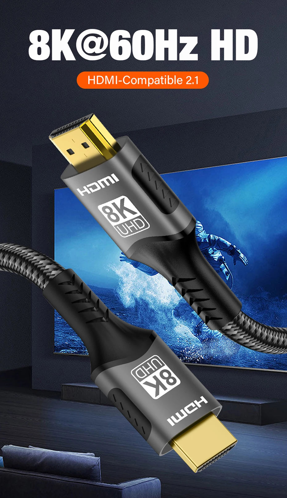 Cable HDMI 2.1 de 1/2/3/5 metros de longitud para PS5, Xbox, webcam, videocámara, TV Box, Fire Stick, portátil, HDCP, eARC, 8K 60 Hz, 4K 120 Hz
