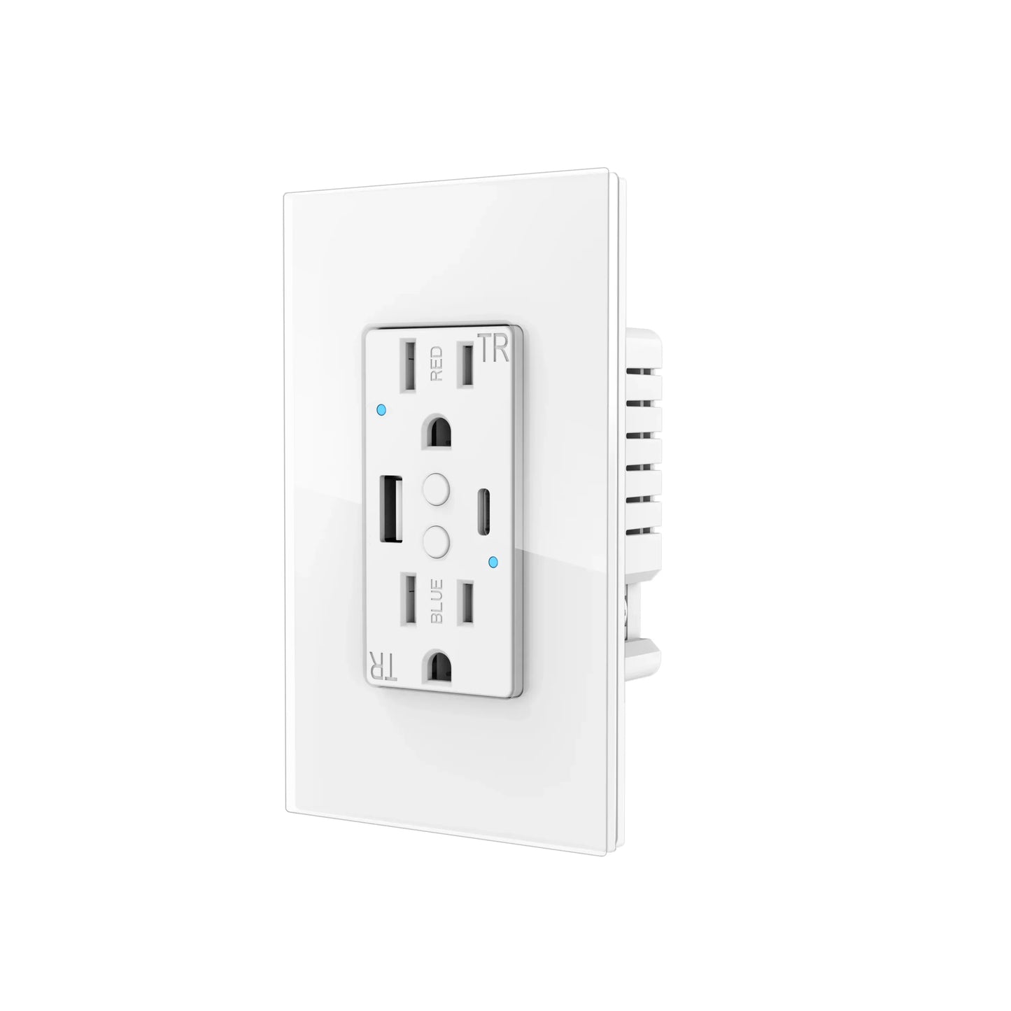 Enchufe inteligente de pared Melery Tuya WIFI para EE. UU. con doble salida, USB tipo C, carga rápida PD de 20 W, cristal, control remoto compatible con Alexa y Google Home.