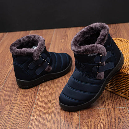 Botas de nieve cálidas de piel para mujer, botines de tobillo de talla grande, informales, planos, de invierno, antideslizantes, a la moda, impermeables