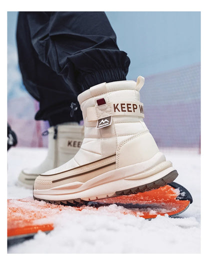 Botas de nieve de invierno para mujer, de terciopelo grueso, de viaje, cálidas, antideslizantes, de algodón, de tubo medio, informales y cómodas.