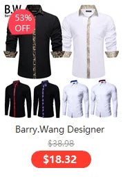 Camisas de seda de diseño para hombre en azul, dorado, verde, rojo, blanco y negro. Estampado cachemir bordado. Corte ajustado. Blusas casuales de manga larga.