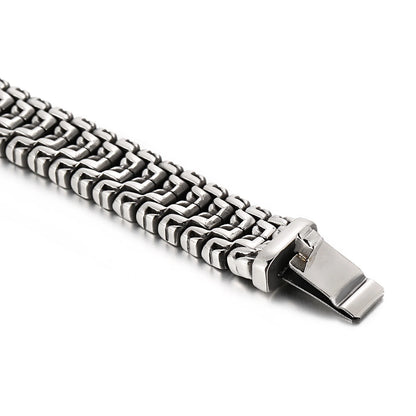 Pulsera de cadena motera de 16 mm que combina elementos modernos y retro - Acero inoxidable 316L - KB123643-BDJX