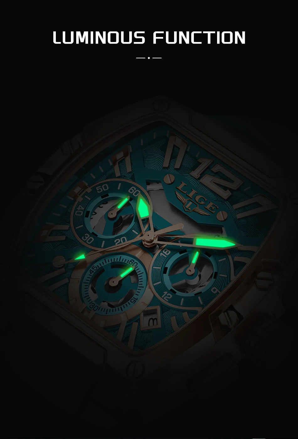 LIGE Reloj de cuarzo sencillo para hombre, correa de silicona, deportivo, informal, para exteriores, calendario, luminoso, resistente al agua, hueco, nuevo