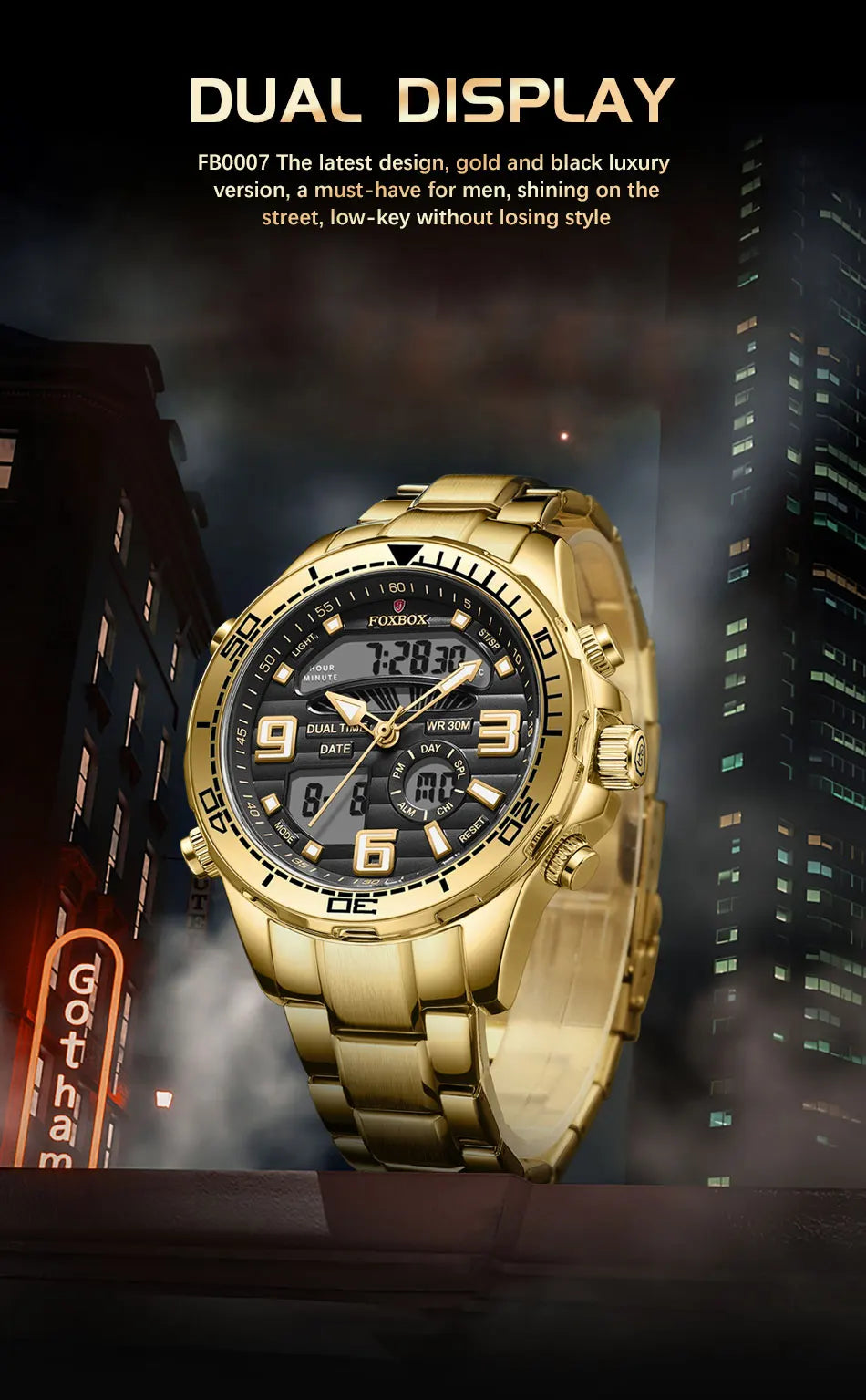 Relojes digitales Foxbox para hombre, reloj de pulsera deportivo de cuarzo de lujo superior, reloj de pulsera de acero militar resistente al agua, reloj de pulsera de cuarzo, reloj para hombre