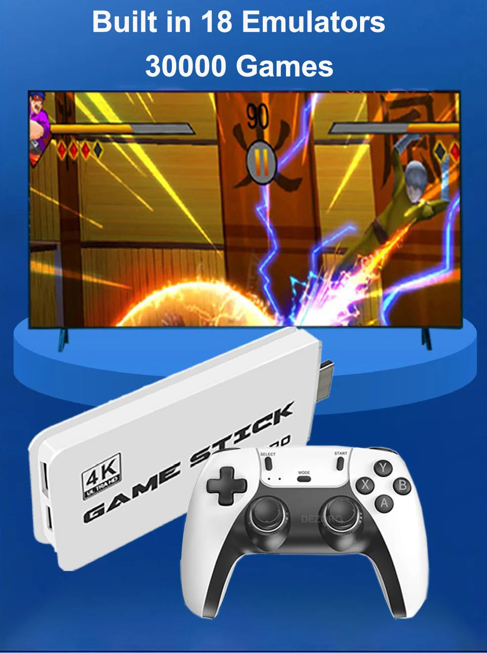 Consola de videojuegos retro mini TV Game Stick 4K con más de 20 000 juegos clásicos integrados, 18 emuladores, mandos inalámbricos portátiles, consola HD