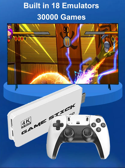 Consola de videojuegos retro mini TV Game Stick 4K con más de 20 000 juegos clásicos integrados, 18 emuladores, mandos inalámbricos portátiles, consola HD