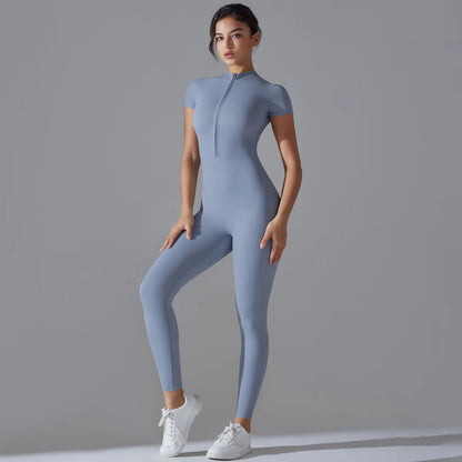 Women Zipper Bodysuits Fitness Sports Bodysuit Yoga Suit Breathable Quick Drying Sports Yoga Clothing Women Gym Push Up Workout
