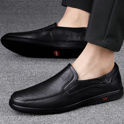 Zapatos de hombre hechos a mano, zapatos de cuero para negocios, mocasines con suela de goma, zapatos casuales sin cordones para hombre, zapatos de oficina para trabajo, zapatos de vestir planos negros.