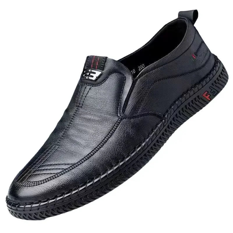 Zapatos de conducción de cuero cómodos para hombre, sin cordones, con suela suave, antideslizantes, transpirables, para personas de mediana edad y mayores.