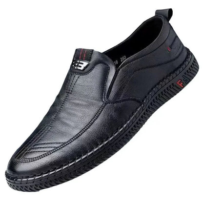 Zapatos de conducción de cuero cómodos para hombre, sin cordones, con suela suave, antideslizantes, transpirables, para personas de mediana edad y mayores.