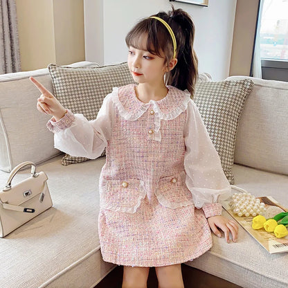 Ropa para niños, vestidos de primavera y otoño para niñas, novedad de 2025, falda de princesa para niñas pequeñas, medianas y grandes, con viento fragante.