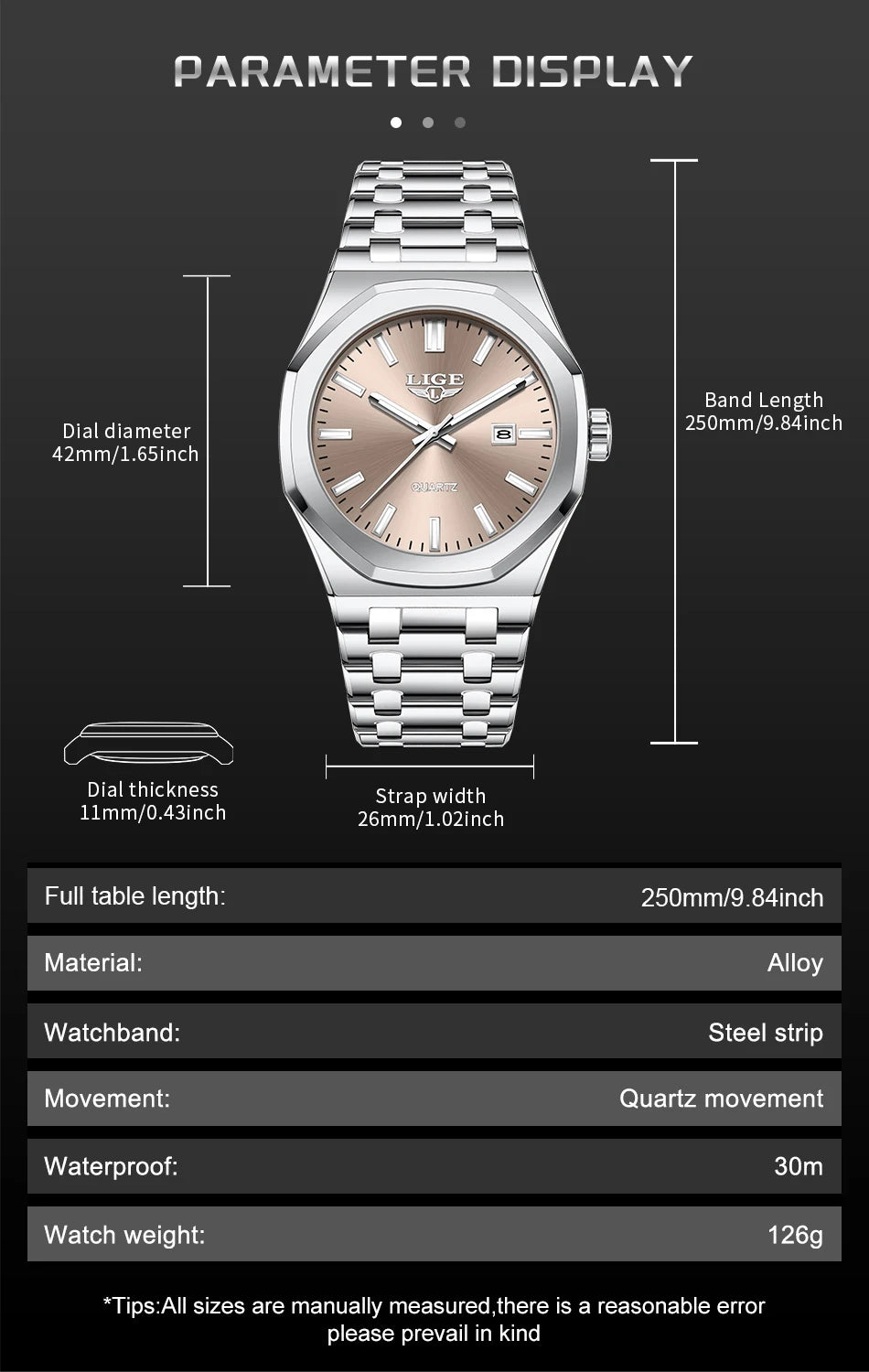 Reloj para hombre LIGE, resistente al agua, de acero inoxidable, luminoso, de negocios, de cuarzo, de moda, con calendario