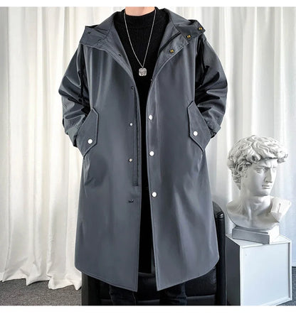 Gabardina de hombre, nueva chaqueta larga con capucha, estilo casual y cortavientos, ideal para otoño. Moda urbana coreana. Ropa masculina.