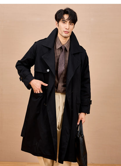 Gabardina larga negra y caqui de Mauroicardi para hombre, primavera/otoño, con hombreras, doble botonadura, estilo británico elegante, moda 2025