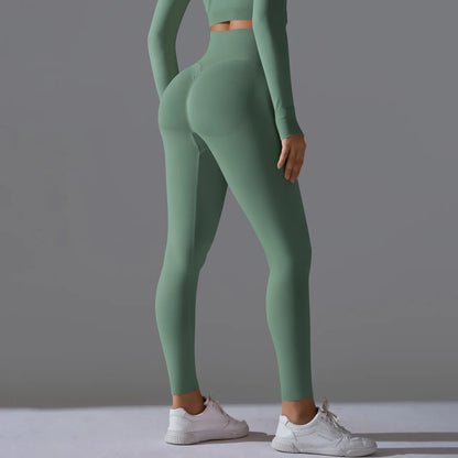 Leggings deportivos de yoga para mujer, sin costuras, cintura alta, elásticos, color sólido, para gimnasio, correr, secado rápido, realce y efecto moldeador.